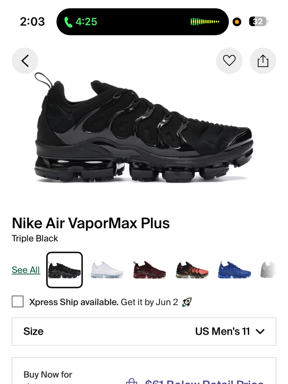 Nike Black Air VaporMax Plus Sneakers